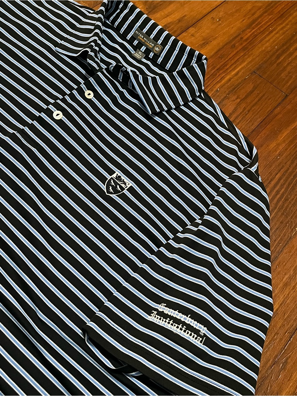 Peter Millar Men’s Canterbury Invitational Navy & Blue Striped Polo Shirt Sz XL